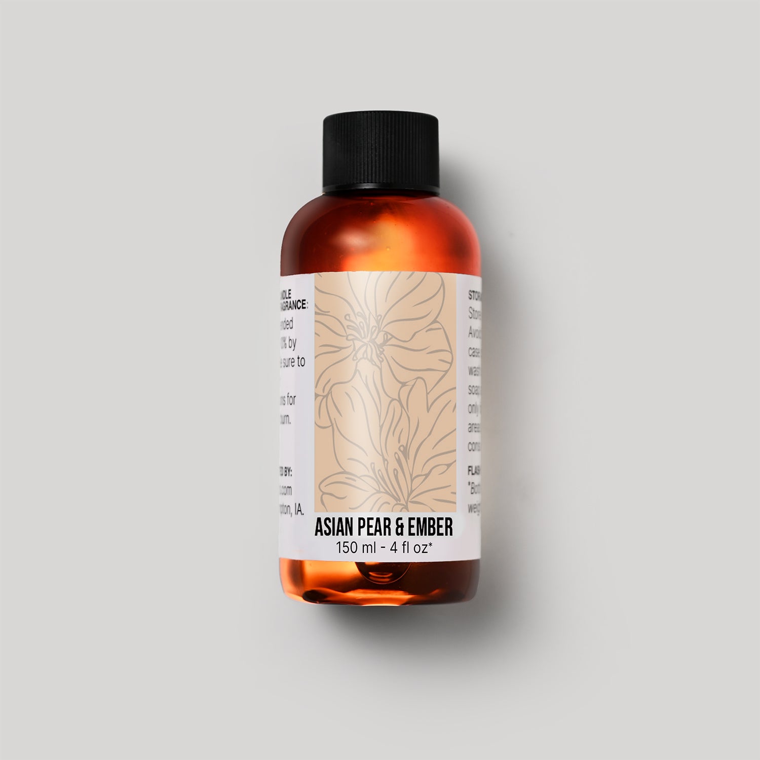 150 ml bottle of Asian Pear & Ember fragrance oil with a label on a white background