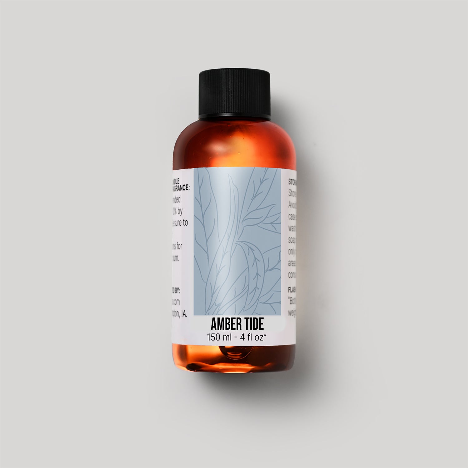 150 ml bottle of Amber Tide fragrance oil with a label on a white background