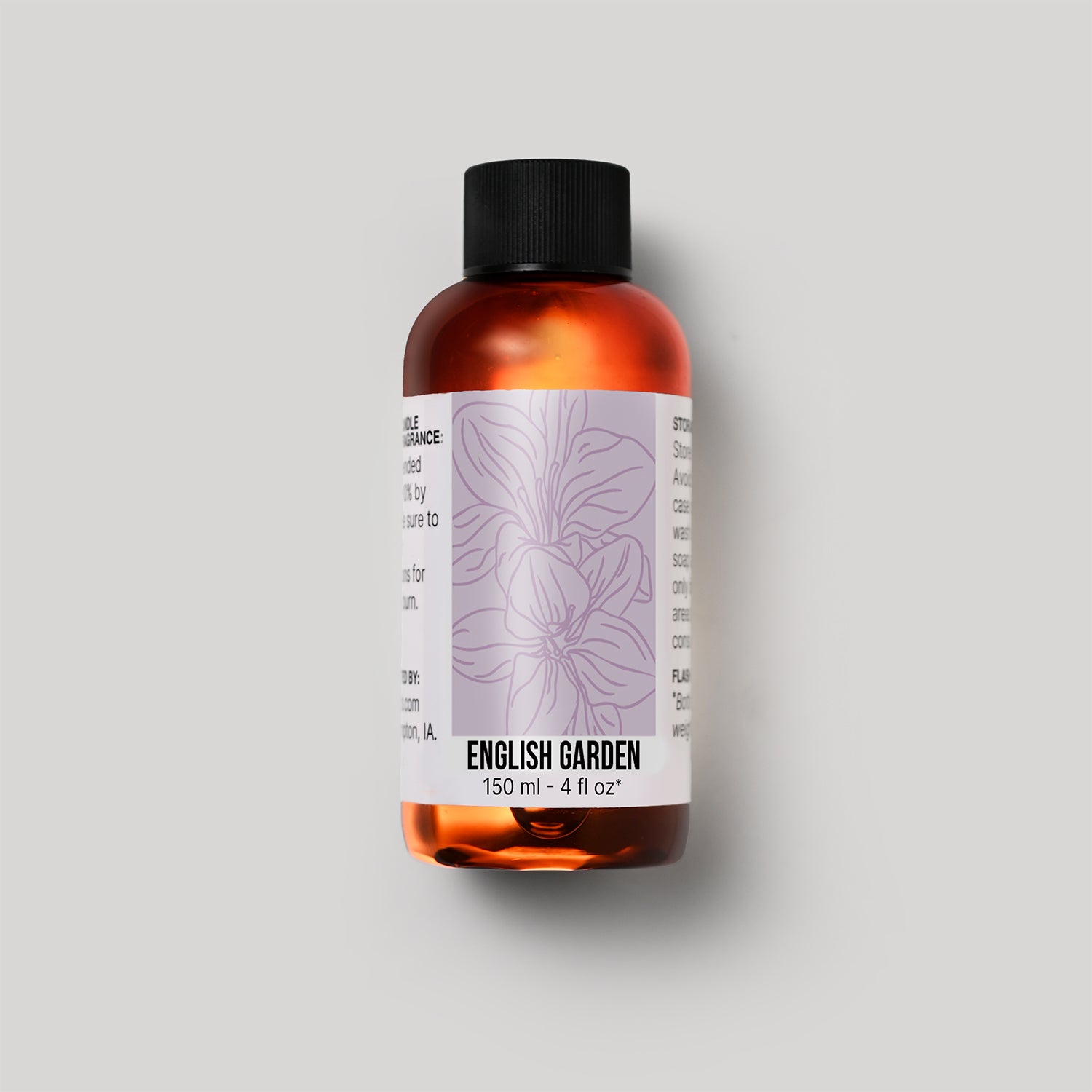 150 ml bottle of English Garden fragrance oil with a label on a white background