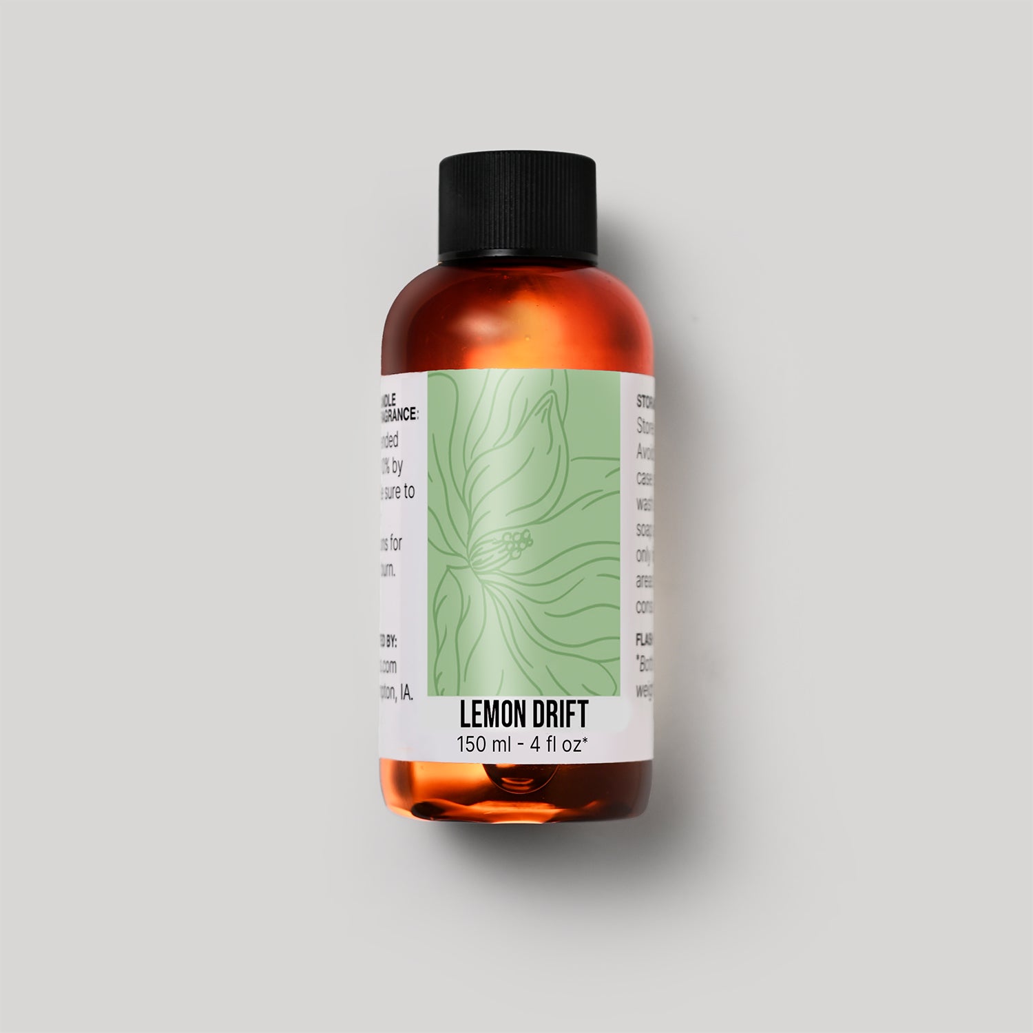 150 ml bottle of Lemon Drift fragrance oil with a label on a white background