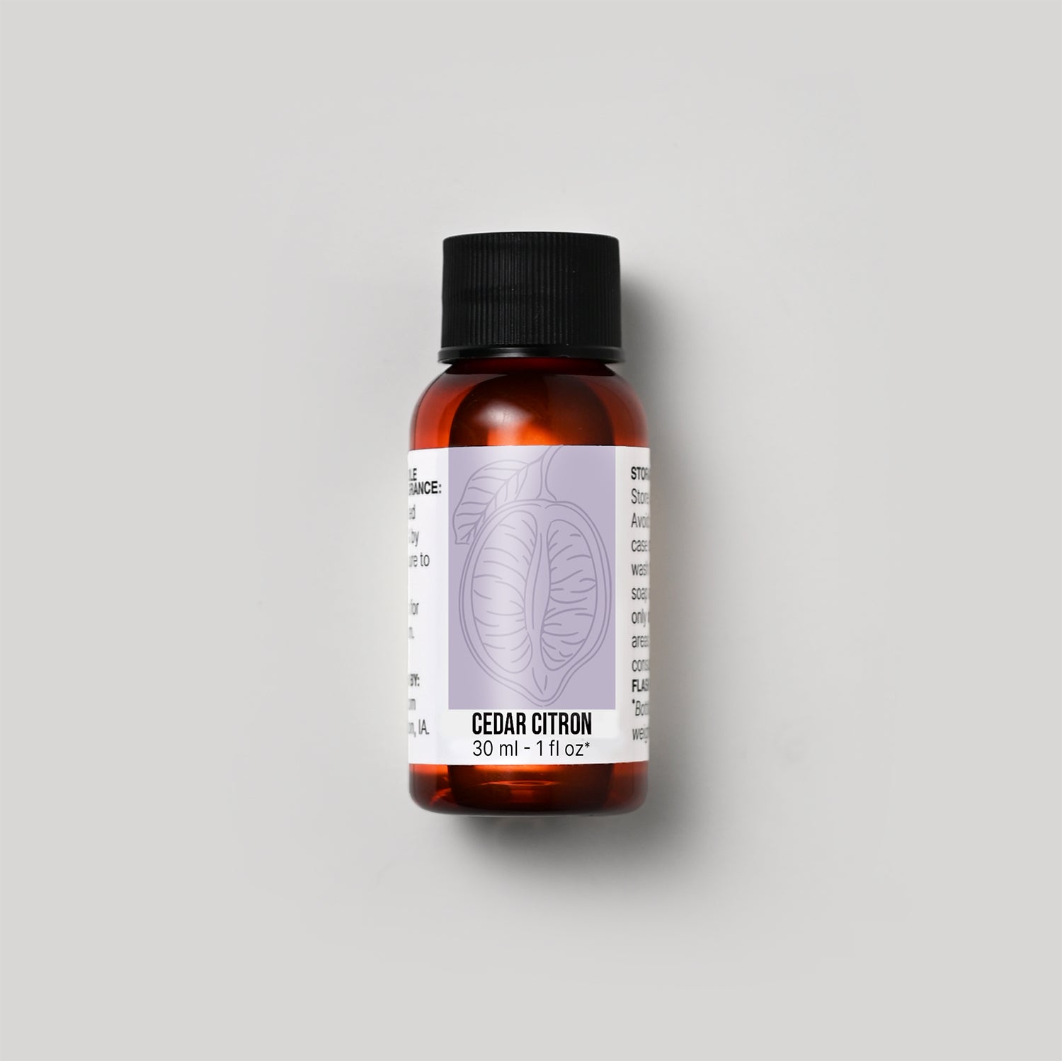 30 ml bottle of Cedar Citron fragrance oil with a label on a white background