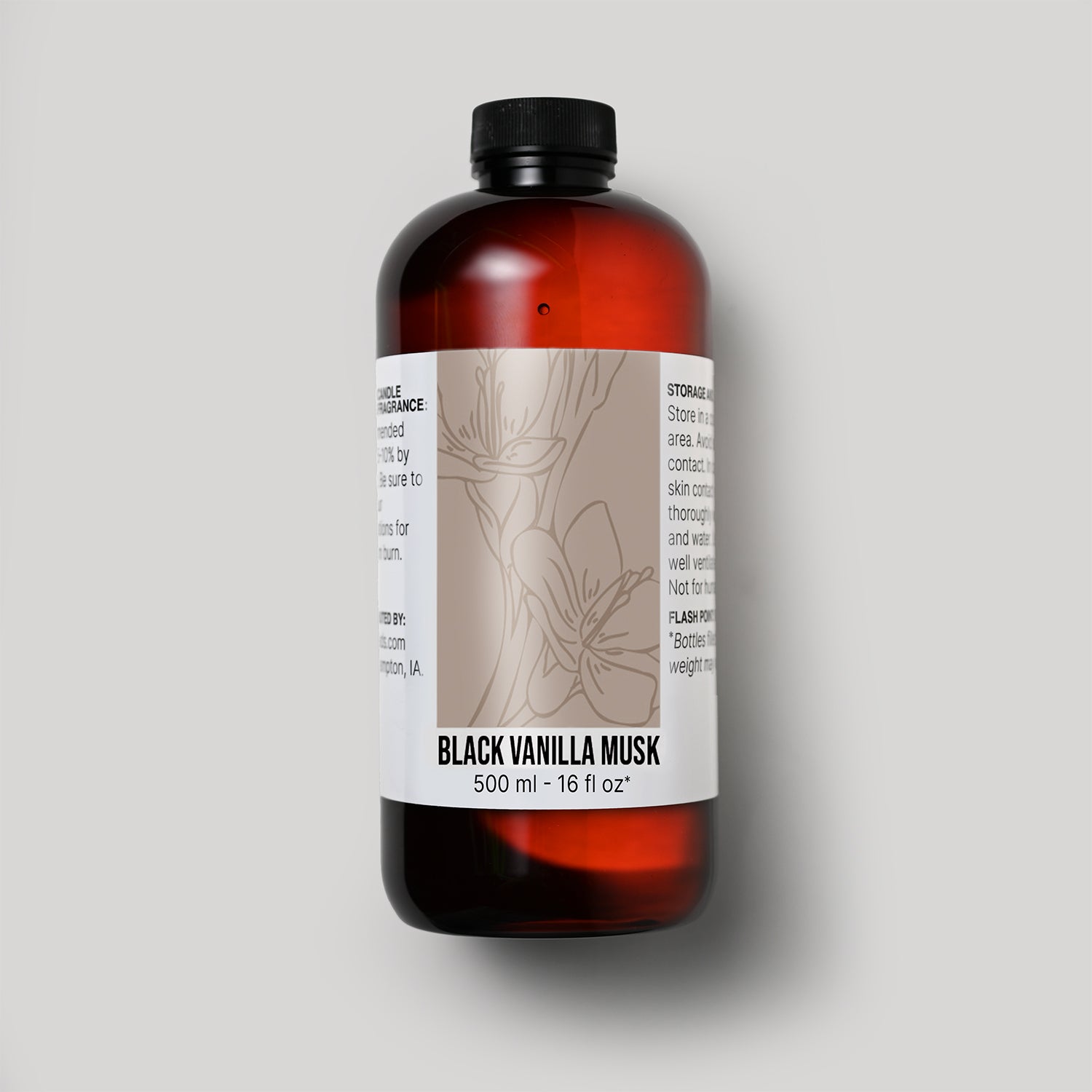 500 ml bottle of Black Vanilla Musk fragrance oil with a label on a white background