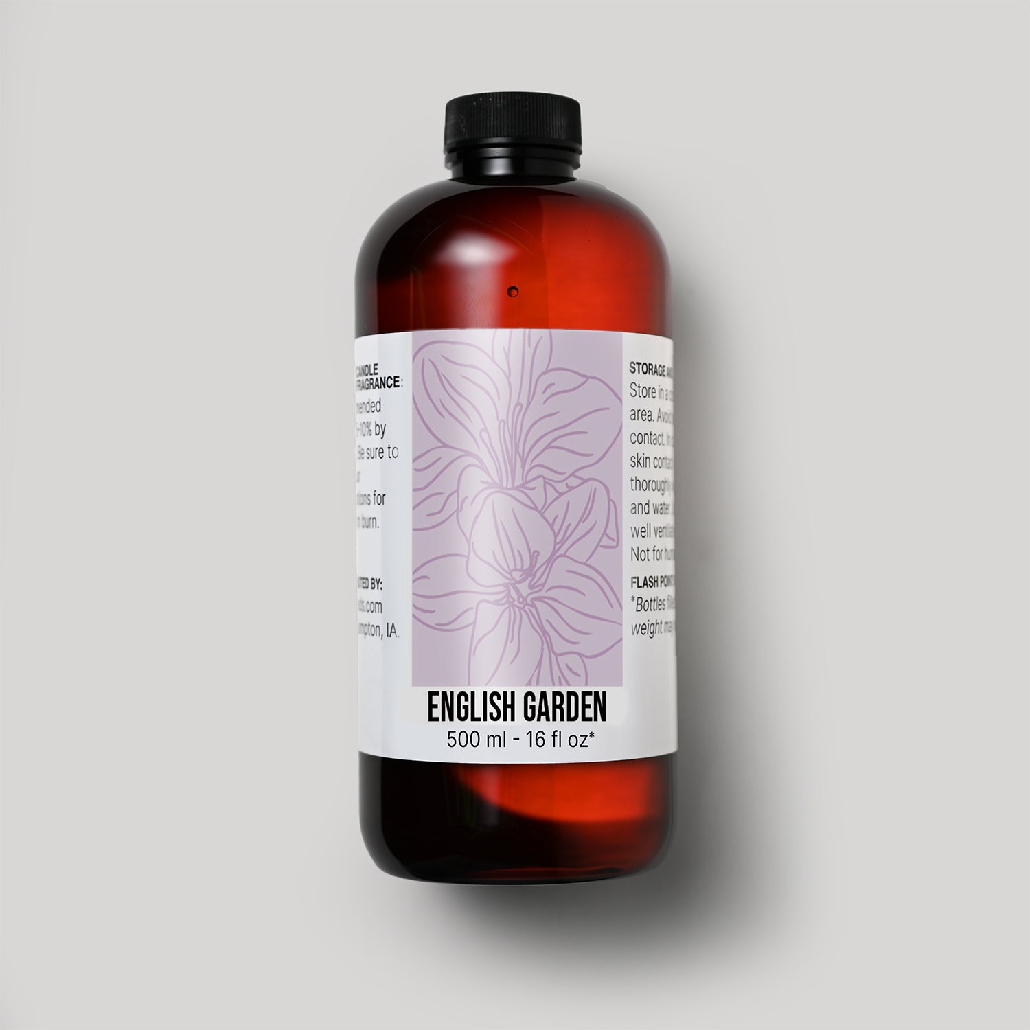 500 ml bottle of English Garden fragrance oil with a label on a white background