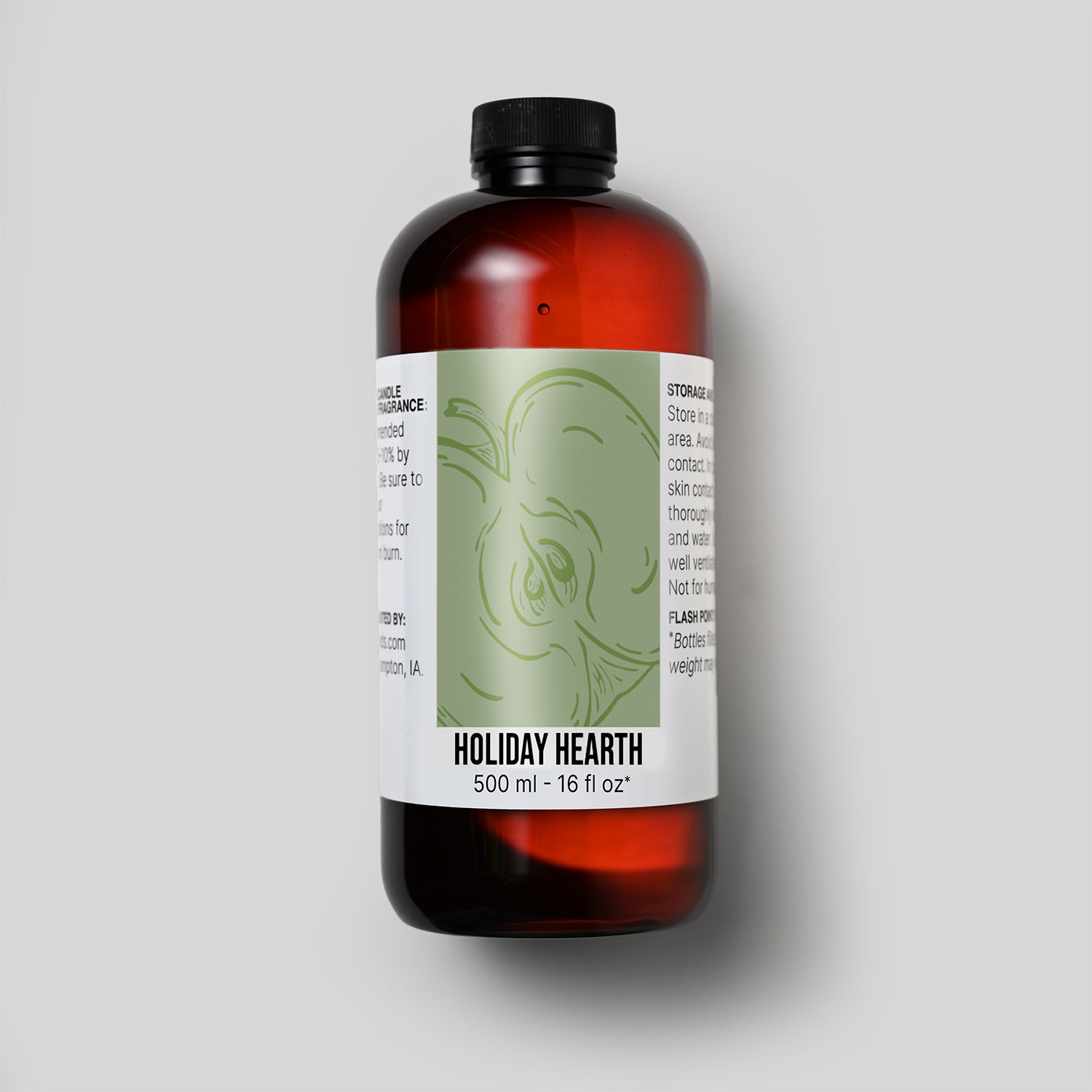 500 ml bottle of Holiday Hearth fragrance oil with a label on a white background