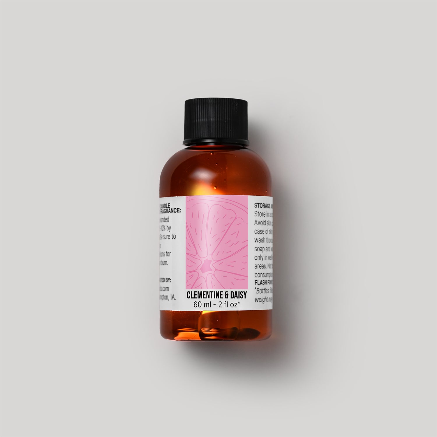 60 ml bottle of Clementine & Daisy fragrance oil with a label on a white background