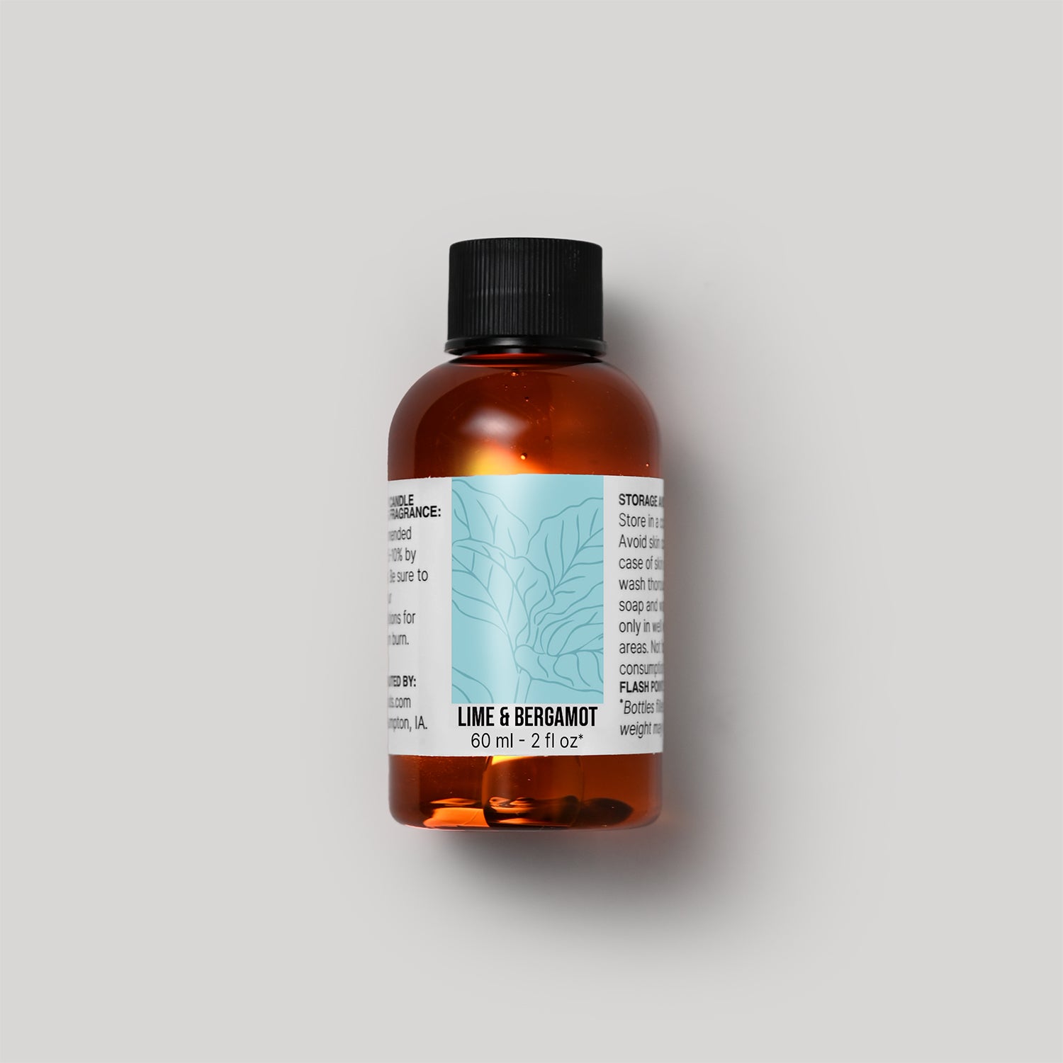 60 ml bottle of Lime & Bergamot fragrance oil with a label on a white background