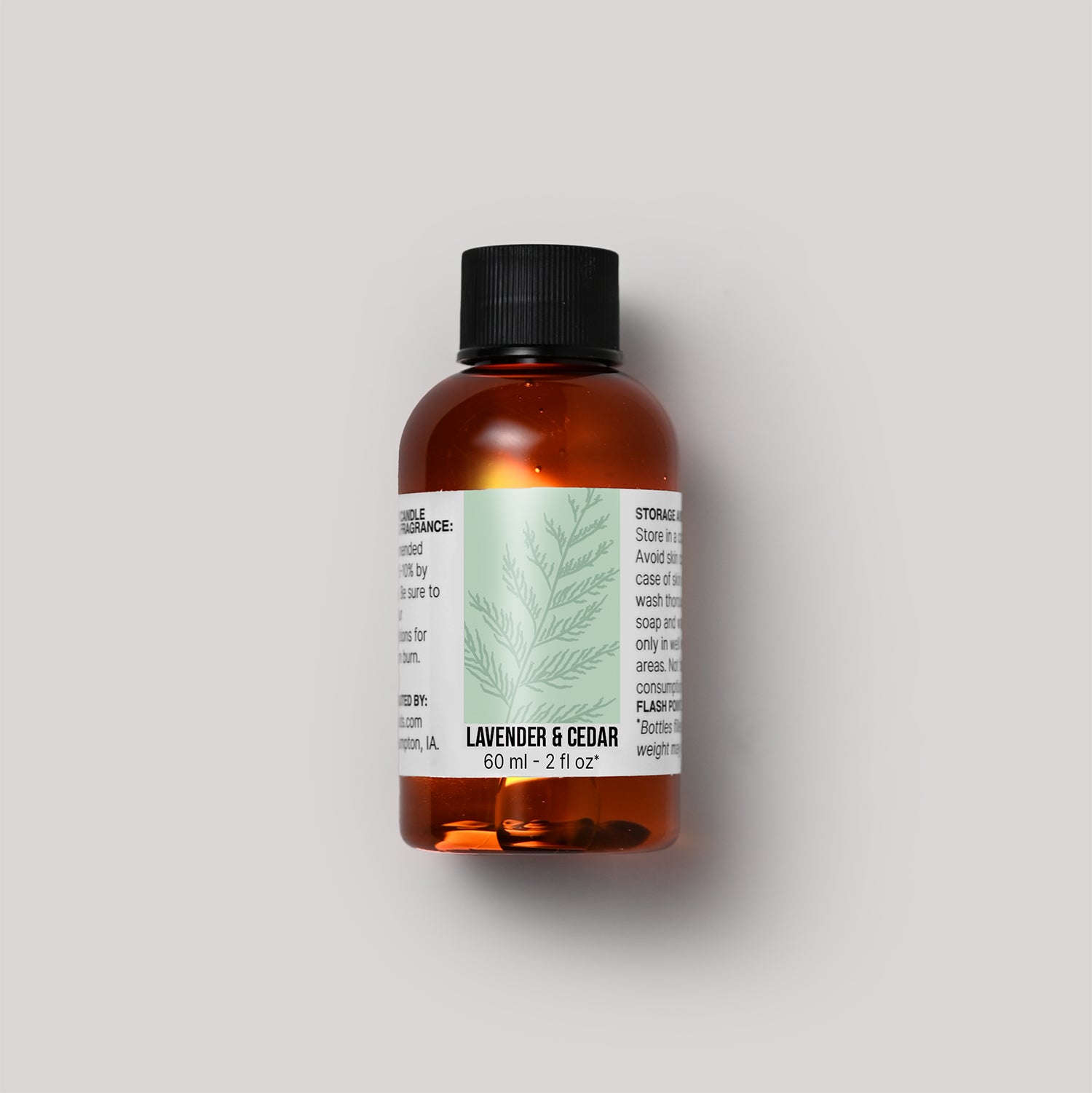 60 ml bottle of Lavender & Cedar fragrance oil with a label on a white background