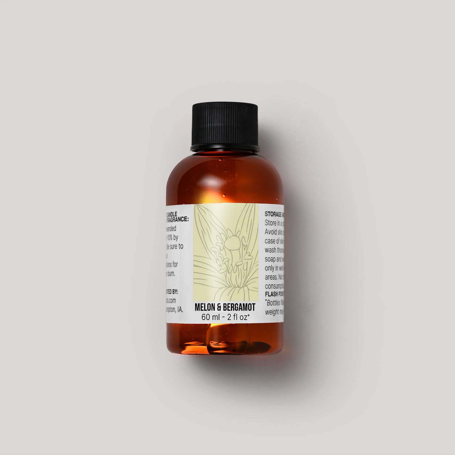 60 ml bottle of Melon & Bergamot fragrance oil with a label on a white background
