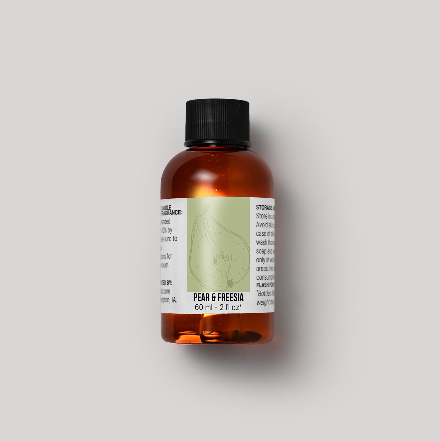 60 ml bottle of Pear & Freesia fragrance oil with a label on a white background