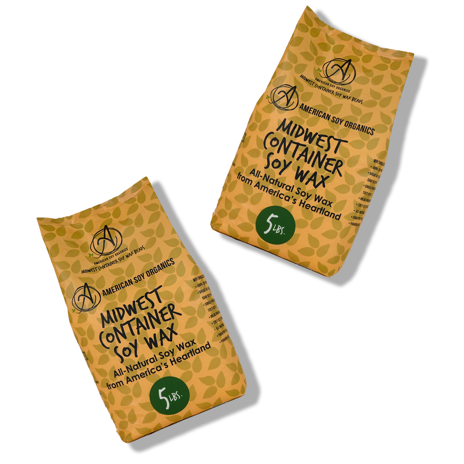 Two yellow packages of Midwest Container Soy Wax on a white background