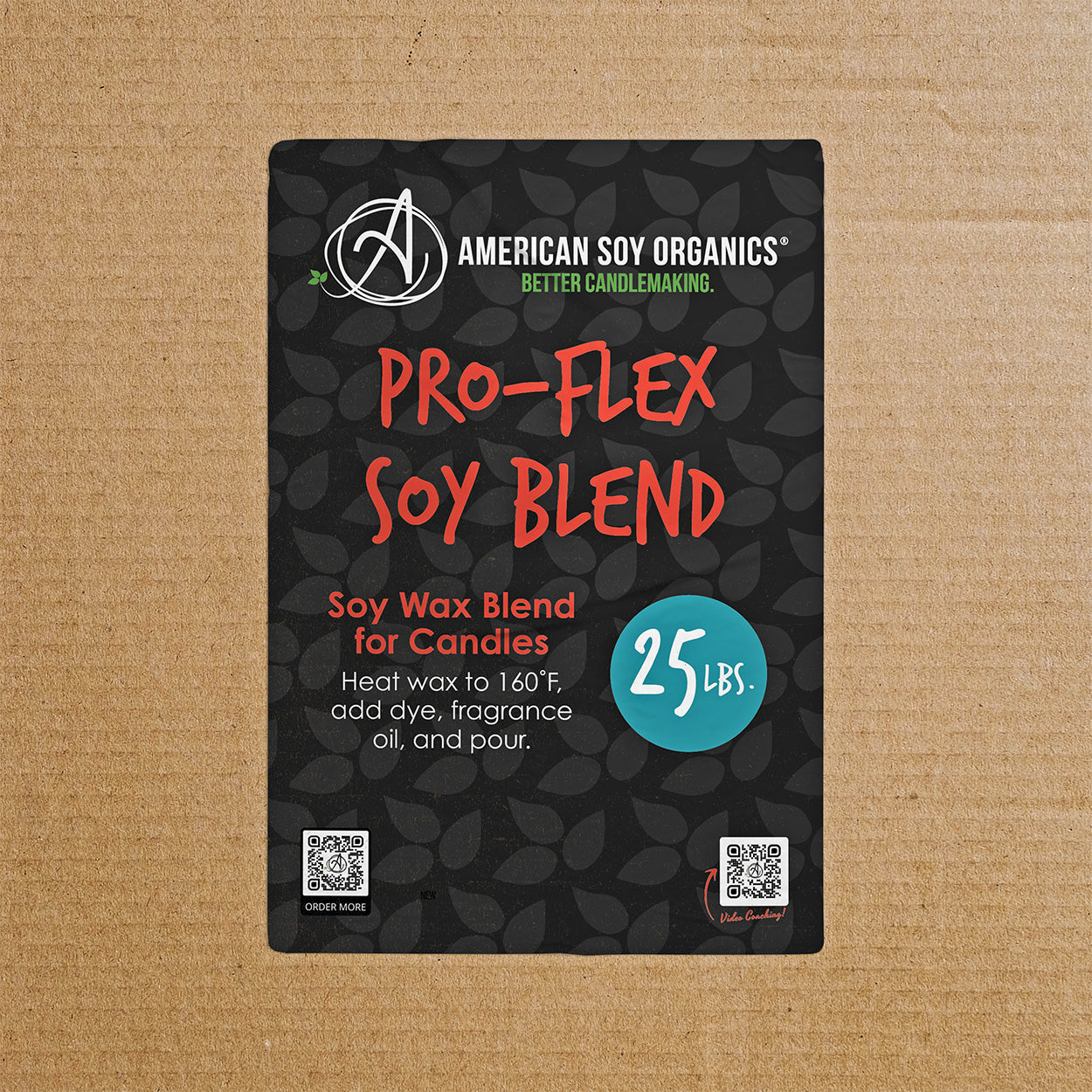 American Soy Organics Pro-Flex Soy Blend packaging on a textured brown background