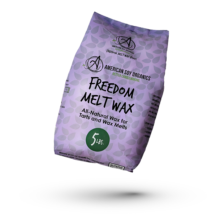 Purple bag of American Soy Organics Freedom Melt Wax on a white background
