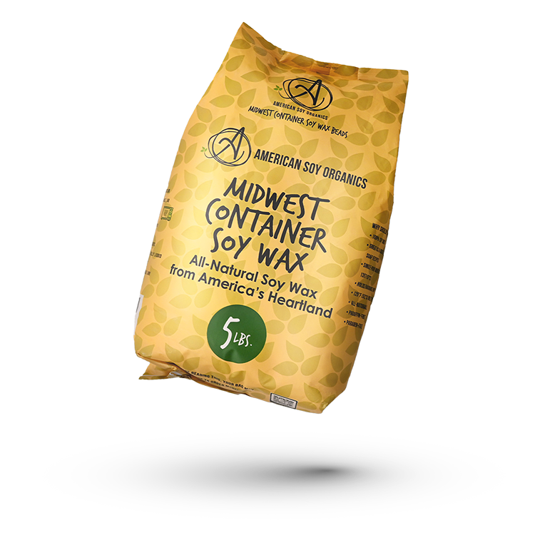 Bag of American Soy Organics Midwest Container Soy Wax on a white background