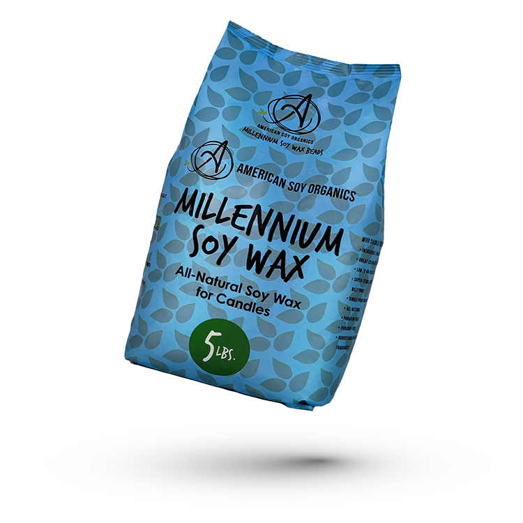 Bag of American Soy Organics Millennium Soy Wax on a white background