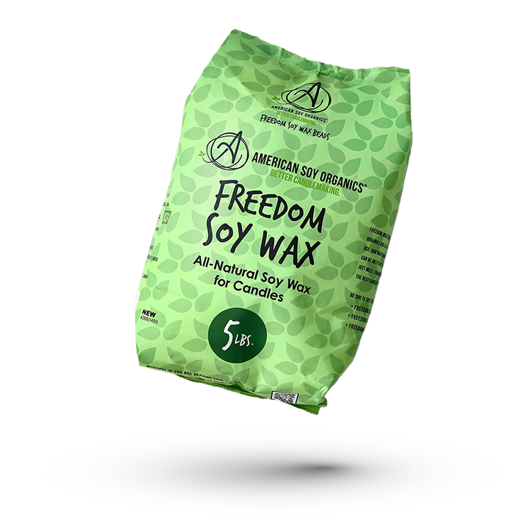 Green package of American Soy Organics Freedom Soy Wax on a plain background