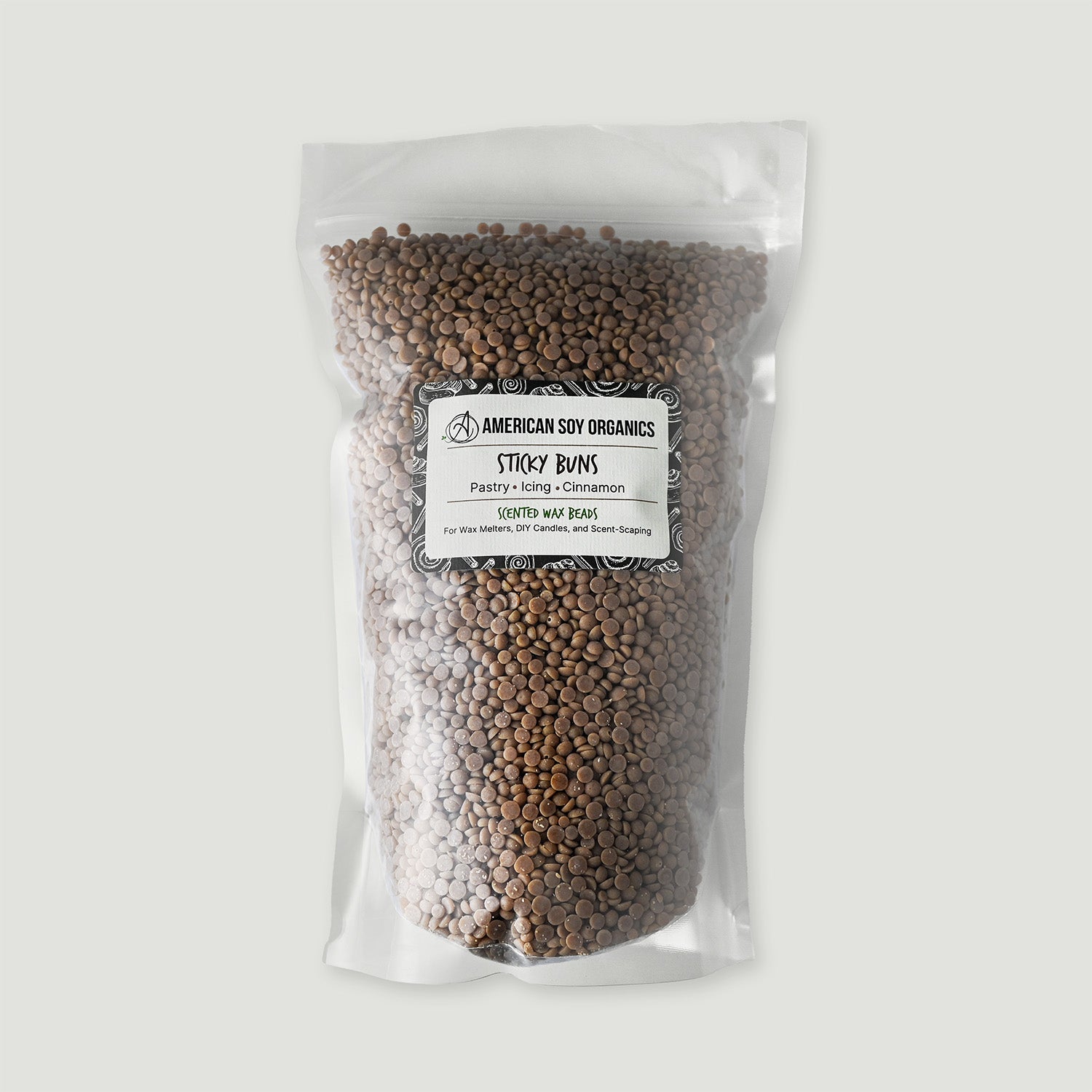 Bag of American Soy Organics scorched soy beans on a white background
